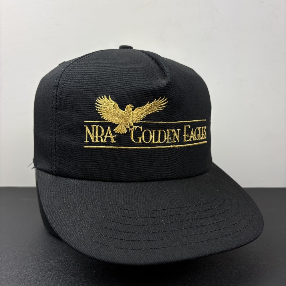 Vintage 90s NRA Golden Eagles Hat Black Gold Rifle Hunting Outdoor Snapback Cap